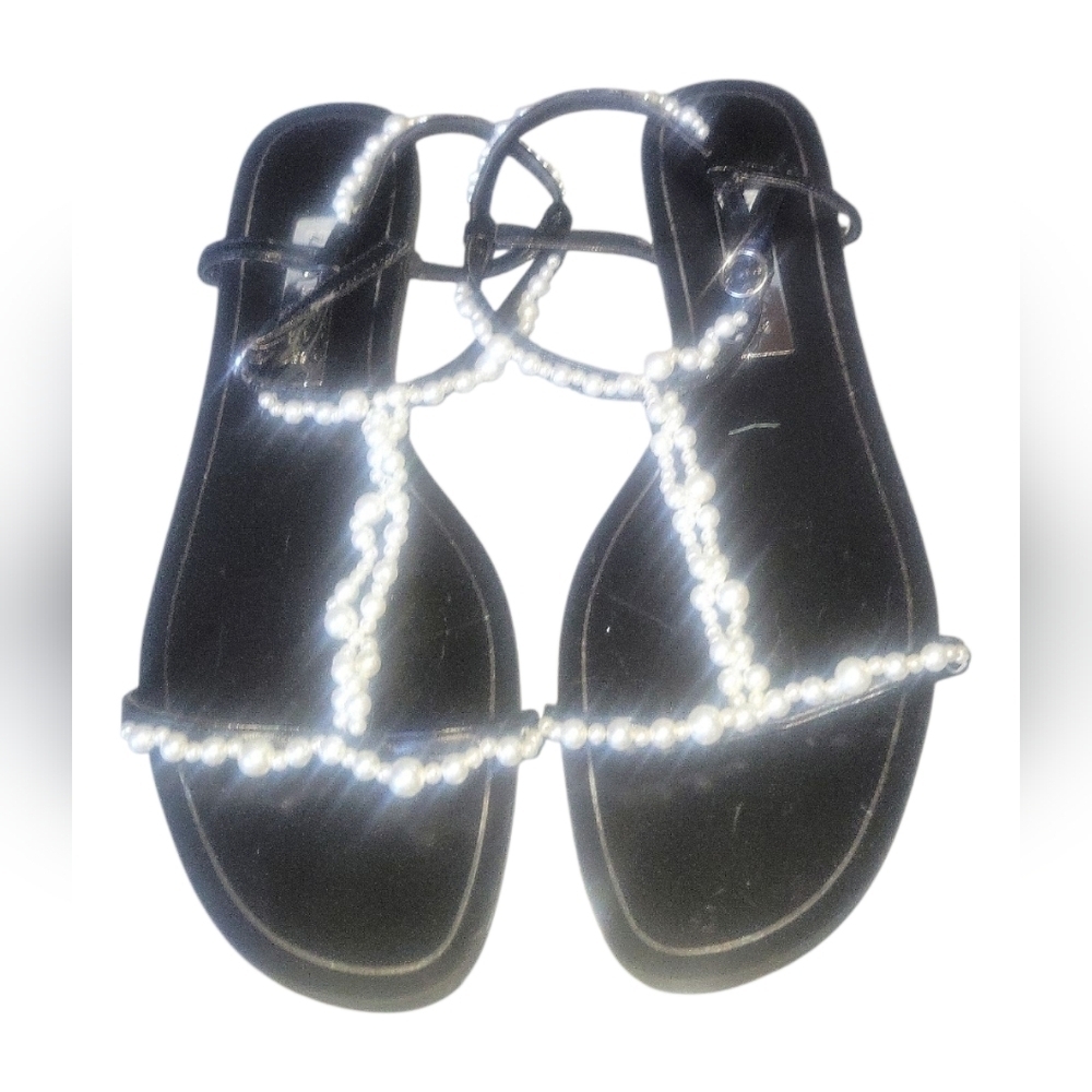 Chic Black Sandals with Pearl Detailing